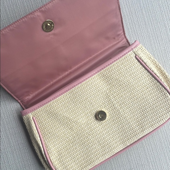 Lancome raffia straw Clutch cosmetics pouch cream/pink - Picture 7 of 15